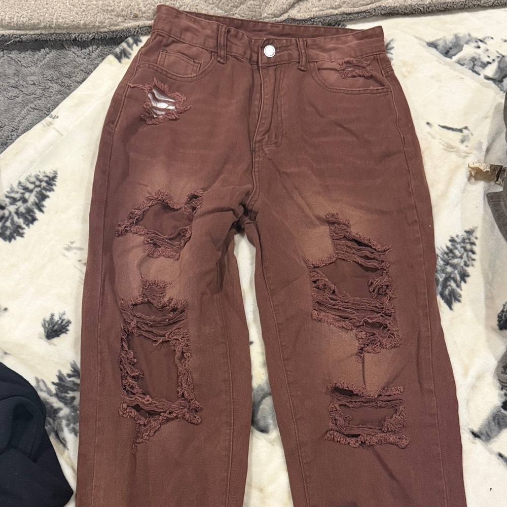 Women's Distressed Brown Jeans